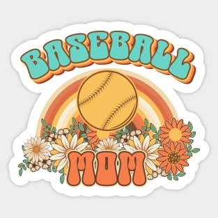 Groovy Baseball mom Retro gift for funny mother Vintage floral pattern Sticker